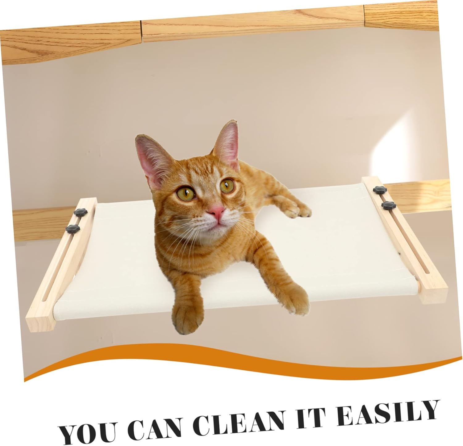 Adjustable Thickened Cat Window Hammock Bed Sturdy No-Suction Design Large Wooden Cat Perch for Indoor Easy to Install Window Shelf