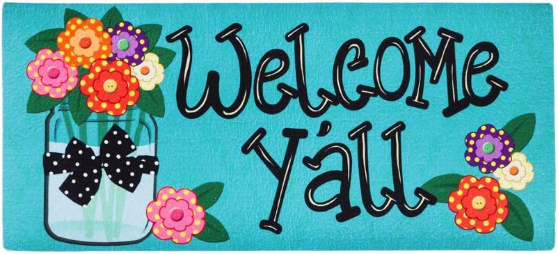 Evergreen Sassafras Welcome Y'all Interchangeable Entrance Doormat | Indoor and Outdoor | 22-inches x 10-inches | Non-Slip Backing | All-Season | Low Profile | Home Dรฉcor