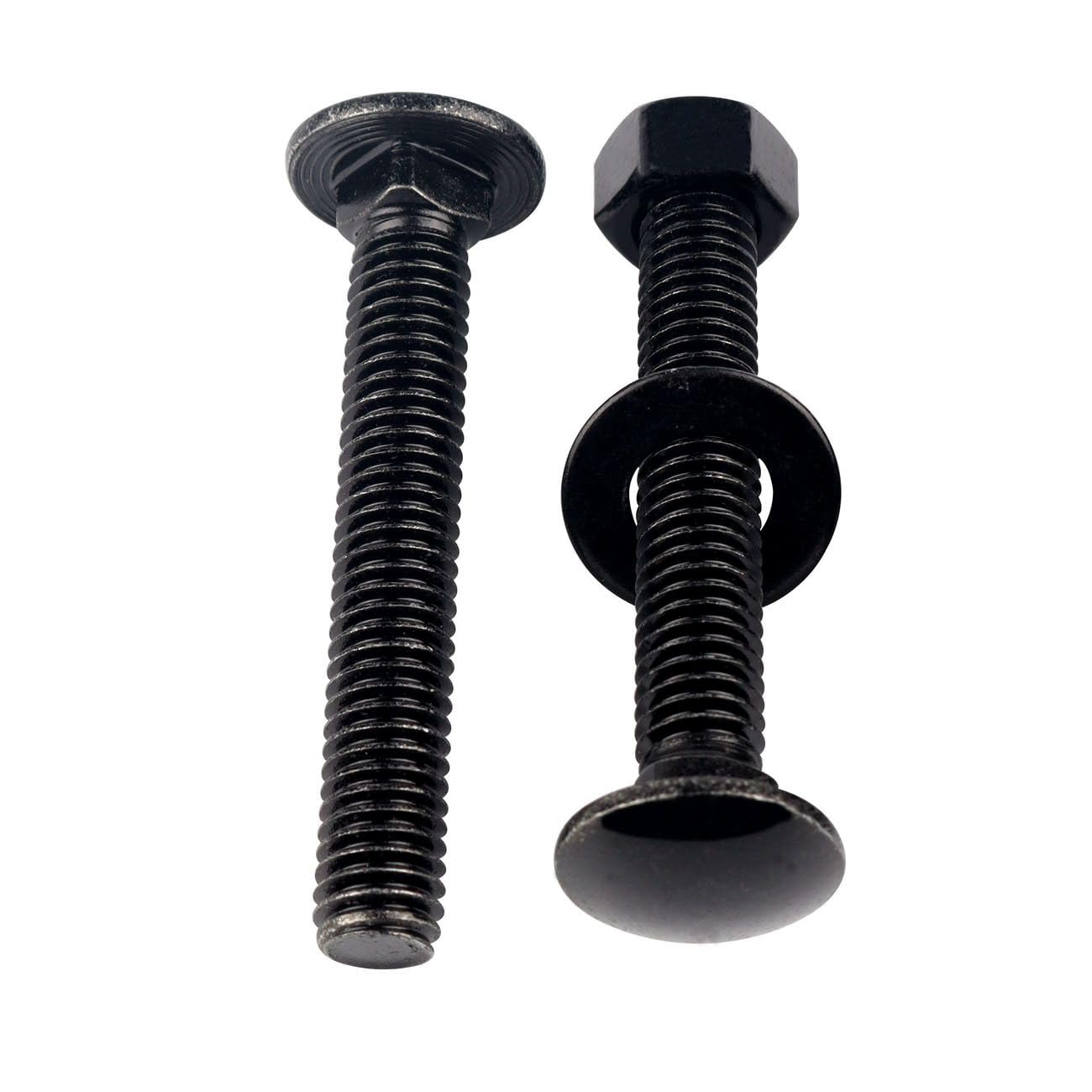 1/4-20 x 1-1/4" Stainless Steel Carriage Bolts and Nuts with Flat Washers Kit, Round Head Square Neck Screws UNC Coarse Thread, 10 Sets Black