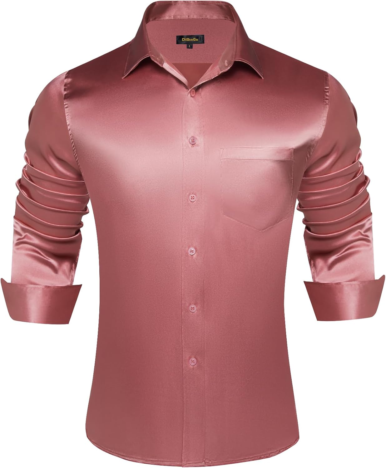 DiBanGu Long Sleeve Button Up Shirts for Men Casual Business Shirt with Pocket Solid Regular Fit Shirts for Formal Wedding - Image 2