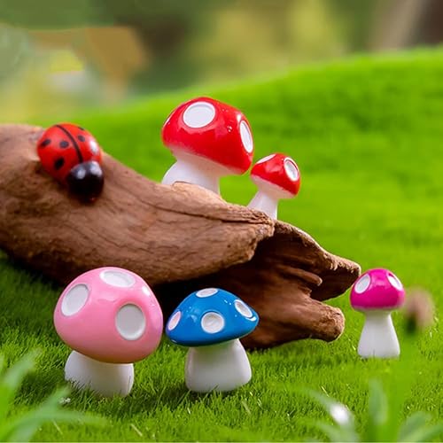 Miniatura 5 de MAOMIA Figuras de hongos en miniatura, 12 piezas, accesorios de jardín de hadas, adornos para tartas de hongos, micro paisaje, decoración de jardín,