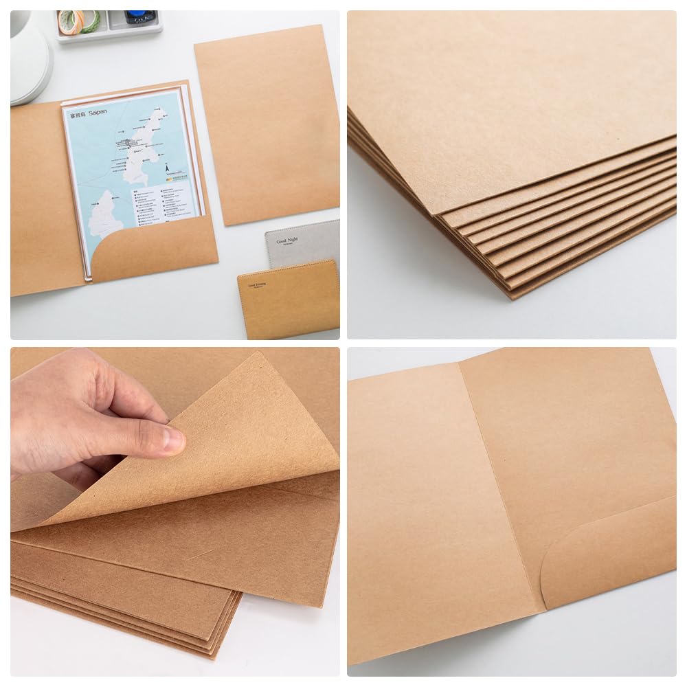 Lot de 12 Chemises Cartonnées en Papier Kraft au Format A4,Porte Documents avec Fente Pour Cartes de Visite, Enveloppe Plate, Réunions, Rapports, Convient Pour Les Bureaux, Les Écoles.