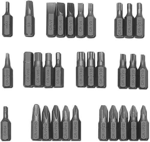 Miniatura 4 de Juego de 34 puntas de destornillador con soporte de extensión, brocas sólidas para tornillos (S0-S3, V3-V6, PZ0-PZ3, PH0-PH3, T6-T25)
