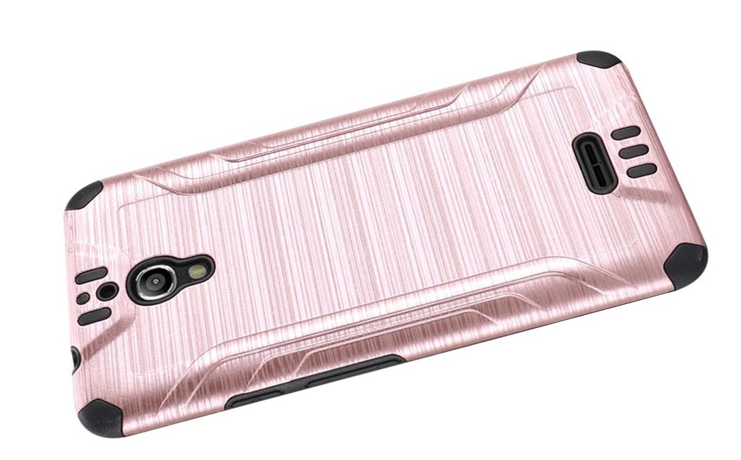 Alcatel PIXI Theatre [krykiet] smukłe etui pancerne wytrzymałe szczotkowane metalowe wykończenie TPU wstrząsoodporna podwójna warstwa ochrona + osłona ekranu LCD ze szkła hartowanego (różowe złoto)