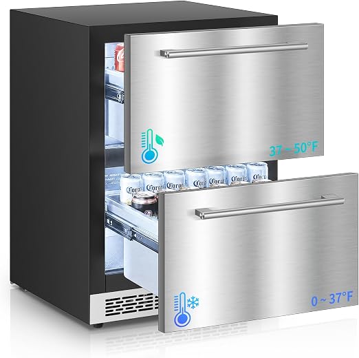 FOHERE 24 Inch Outdoor Refrigerator Drawer and Freezer Combo, Dual