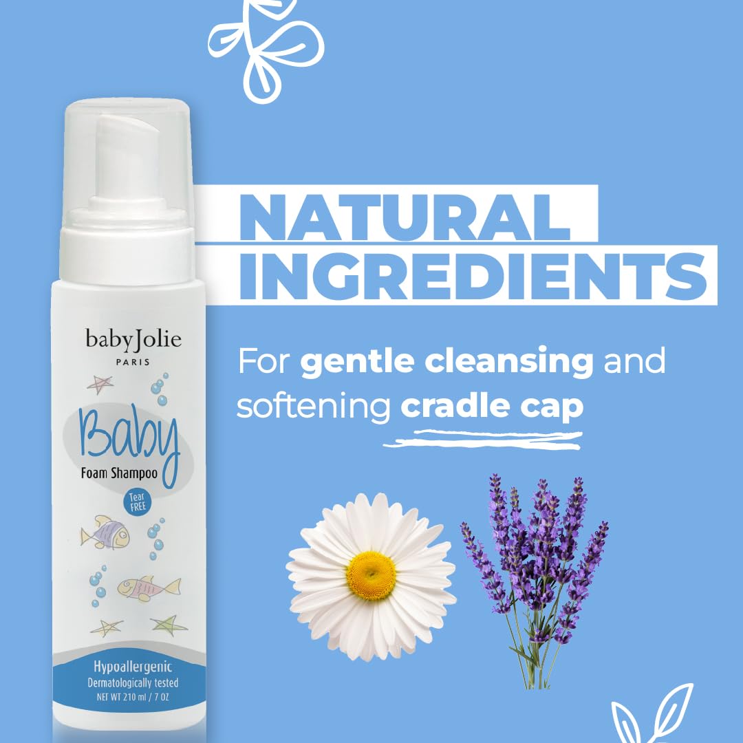 Baby Jolie Baby Foaming Shampoo – Tear-Free Gentle Cleanser for Newborns & Toddlers, Hypoallergenic, Sensitive Scalp Care, 2 Pack (7oz / 210ml Each)