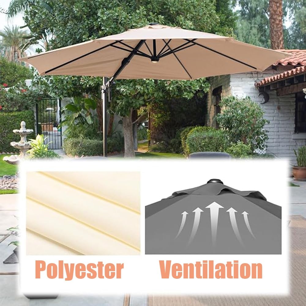 3.0m 3.35m 3.5m Auvent De Remplacement Parasol Déporté 8 Baleines Toile De Rechange Rond Bâche Pour Parasol En Polyester, Housse De Rechange Parapluie(Grey,350cm/11.5ft)