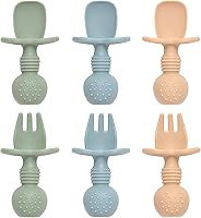 Eascrozn 6-Pack Silicone Baby Spoons & Forks Set - BPA-Free Self-Feeding Toddler Utensils for Baby-Led Weaning & Training