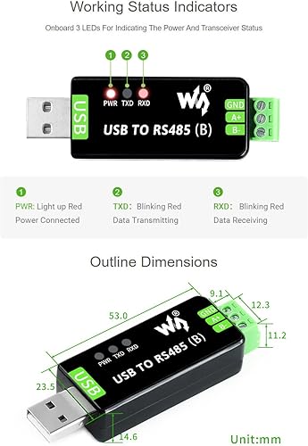 Miniatura 8 de waveshare USB industrial al convertidor bidireccional RS485 a bordo de circuitos múltiples CH343G originales