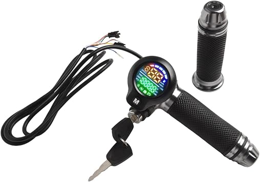 E-Bike Throttle 24-72V Electric Scooter Bicycle Grip Handlebar LED Display Voltage Speed Mileage Monitor 3-Gear Adjustment ABS Rubber Metal 6-8 Pin6pin