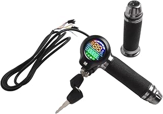E-Bike Throttle 24-72V Electric Scooter Bicycle Grip Handlebar LED Display Voltage Speed Mileage Monitor 3-Gear Adjustment ABS Rubber Metal 6-8 Pin(6pin)