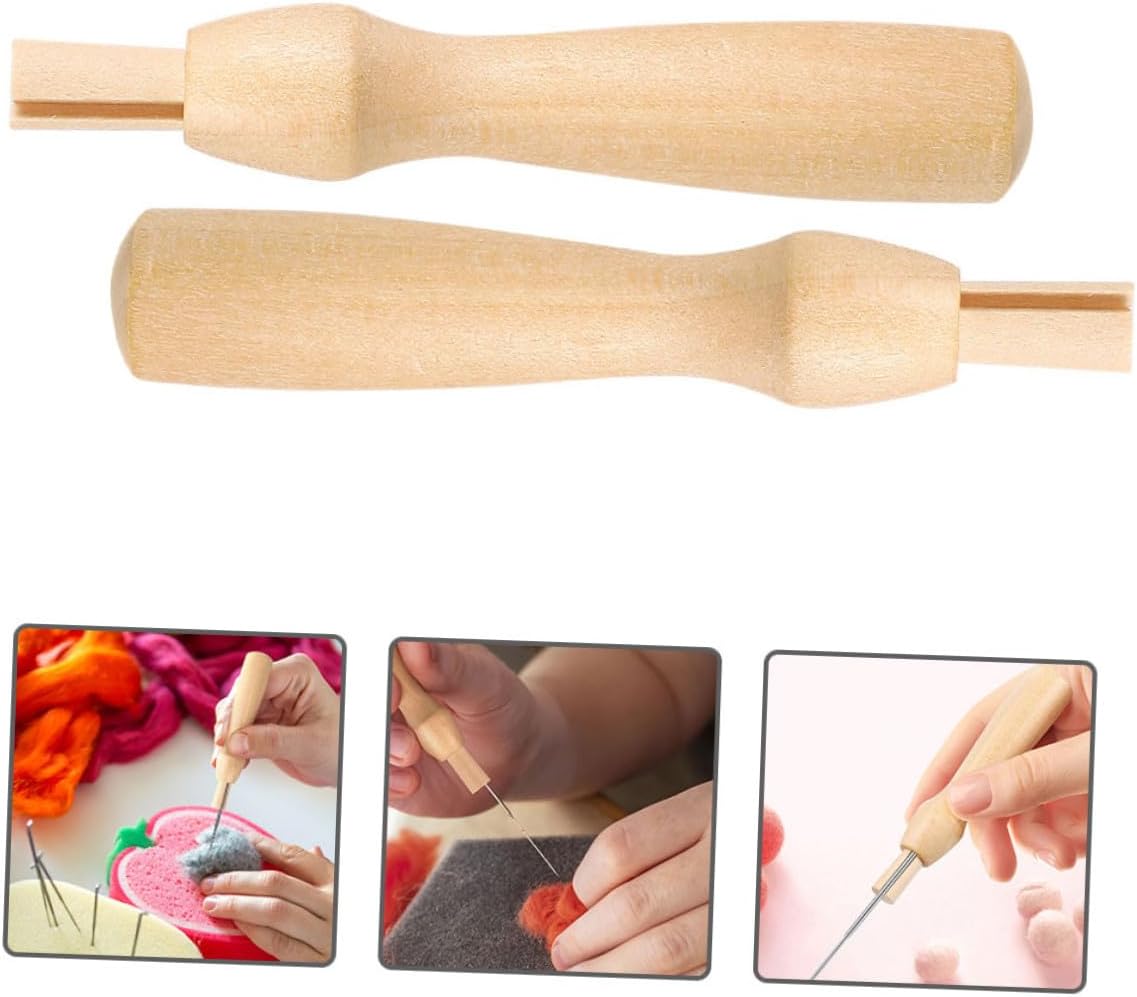 SAFIGLE 6pcs Wooden Needle Felting Tool Handles Multi-Function Wool Felting Needle Replacement Kit for Craft Supplies and Punch Art