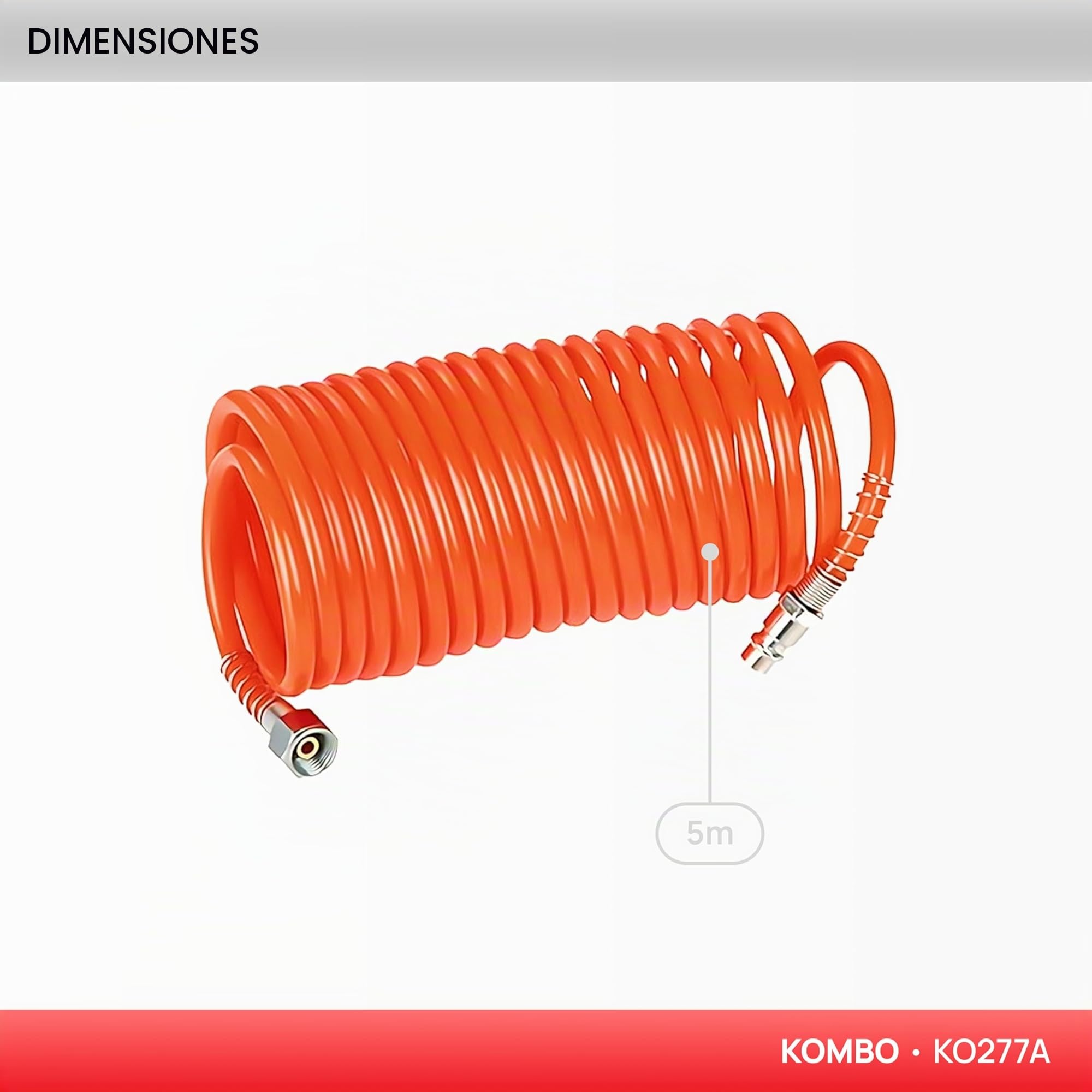 KOMBO – Kit de Accesorios para Compresor con 2 Pistolas de Aire (Soplado + Inflado con Manómetro) y Manguera Espiral 5 m – Universal, Compatible con Compresores de Aire