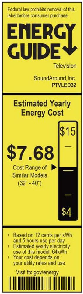 Energy Guide label for Pyle PTVLED32 TV