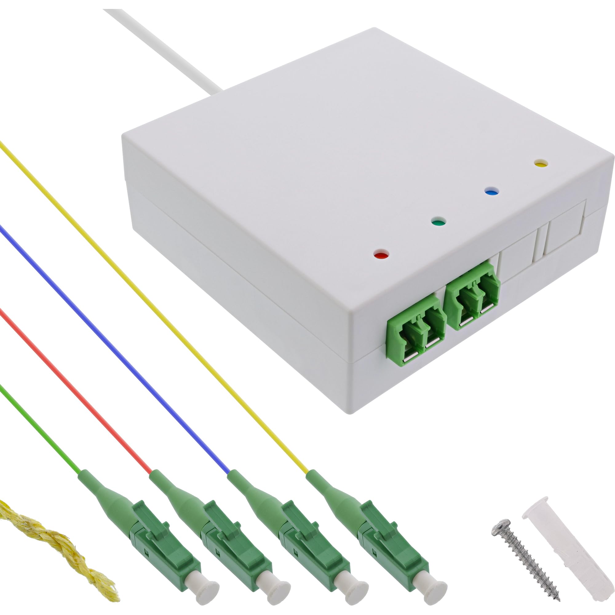 InLine® FTTH 88140 Boîte de rallonge, 4 x LC/APC 9/125 µm OS2, pré-confectionnée, 40 m, pour montage en saillie, blanche, extension en fibre de verre solide