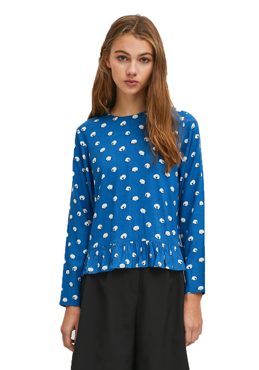 Compañía FantásticaCompania Fantastica Frilled Blouse top with Blue Sheep Animal Print FA21SHE33