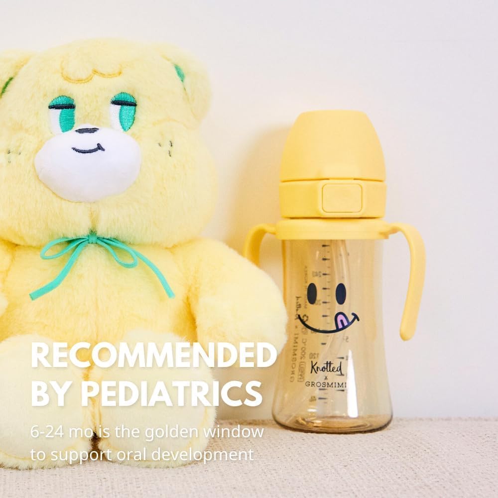 GROSMIMI x KNOTTED Flip Top Spill Proof Sippy Cup, PPSU, BPA Free, Stage 2 Straw for Toddlers (Smile 10oz)