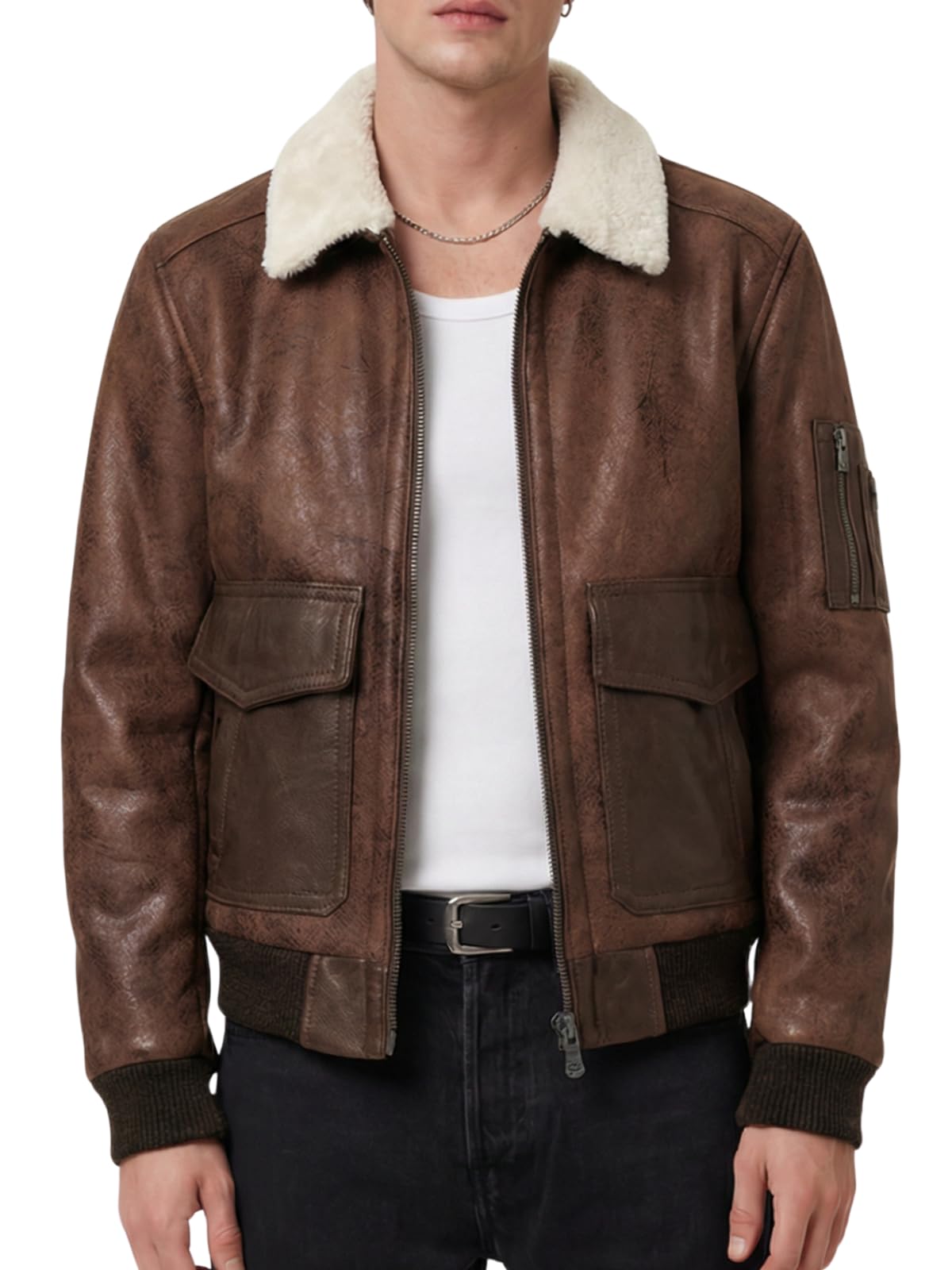 BARONE Giacca invernale in pelle e alcantara, giubbotto invernale uomo aviatore style shearling, bomber in pelle MADE IN ITALY