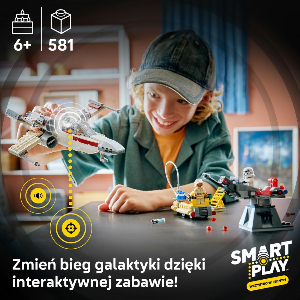 LEGO Star Wars SMART Play: X-Wing Czerwona Piątka Luke’a 75423 | Interaktywna zabawka dla dzieci 6+, seria SMART Play, prezent Star Wars, klocki dla chłopca i dziewczynki, 581 elementów