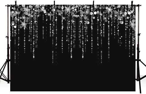 MEHOFOND Fondo de fotos negro y plateado con purpurina Bokeh gris brillante para adultos, decoraciones de fiesta de feliz cumpleaños, pancartas de