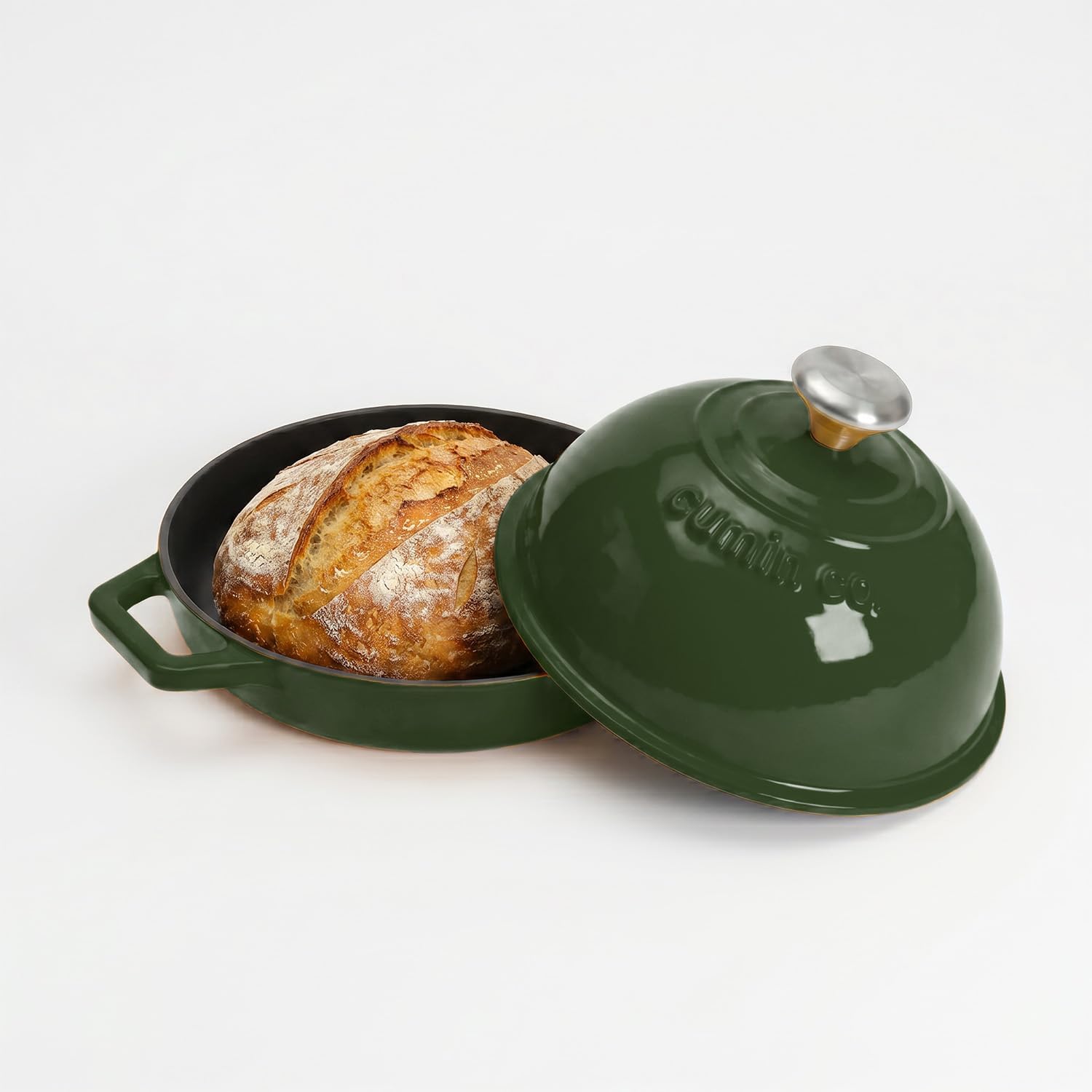 CUMIN CO. Enameled Cast Iron Bread Oven with Lid, 8 Inch (20 cm) – Non Toxic PFAS-Free Sourdough Bread Baker – Bread Baking Dutch Oven for Artisan Bread, Boules & Homemade Loaves – Oven Safe (Color: Green)