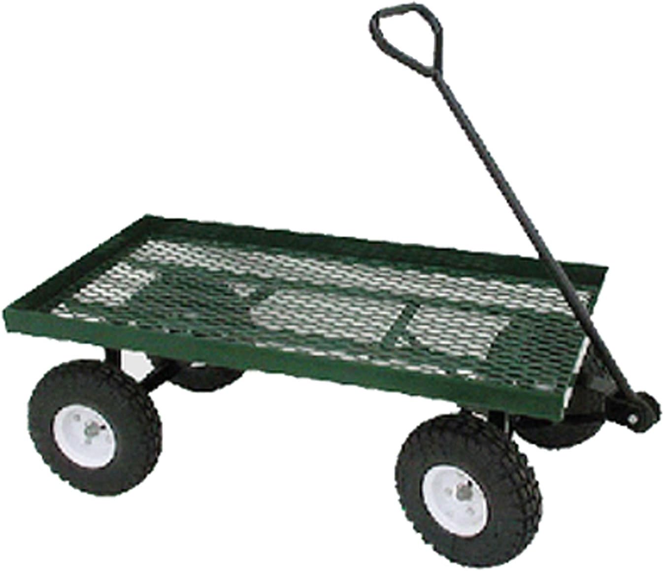 Durable Metal Deck Garden Wagon Utility Cart with Flat-Free Tires, Green, 20" x 38"