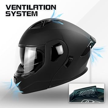 Motorcycle Helmet, Full Face, Matte Black, DOT Certified, Flip-Up Design