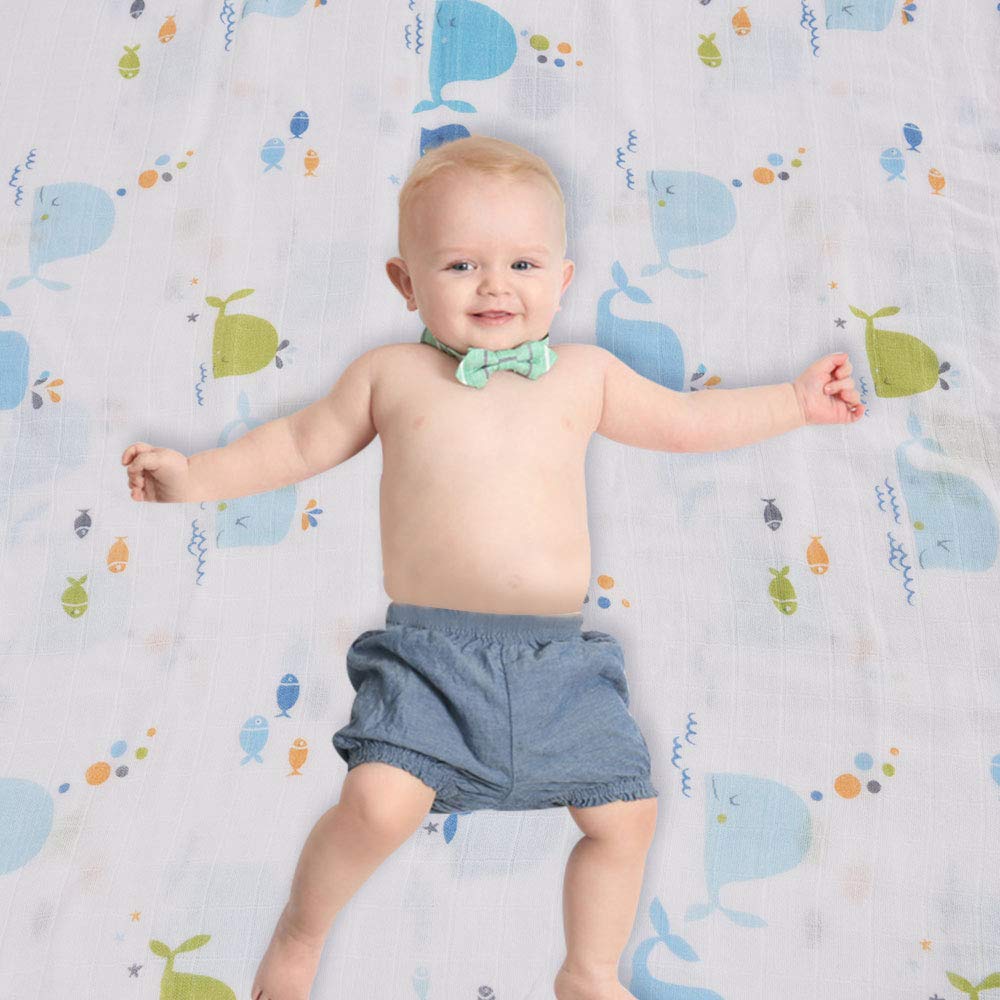 Kyapoo Cotton Swaddle Blankets, Soft and Breathable,Whale, Large 41.33’’ X 41.33’’, 1 Pack