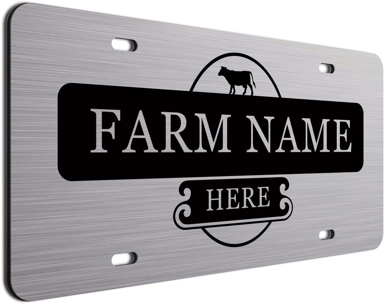 Personalized Farmers License Plates. Choice of tag Colors. Beautiful Brushed Aluminum. Your Farm or Ranch Name Will Shine!