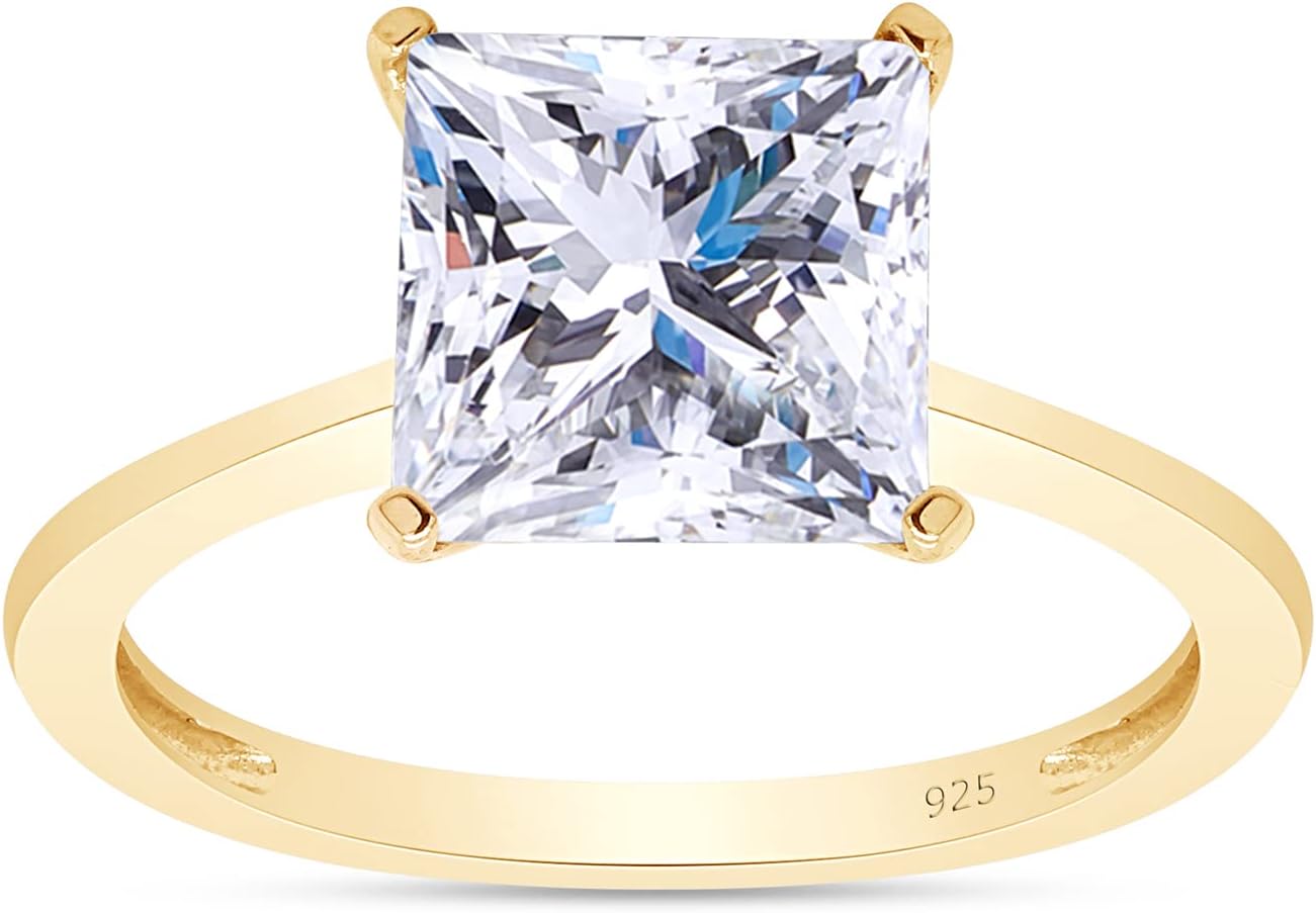 SAVEARTH DIAMONDS Solitaire Style,7MM Princess Cut Lab Created Moissanite Diamond Engagement Ring In 14K Gold Plated 925 Sterling Silver Jewelry For Women (VVS1, Clarity, 1.80 Cttw)