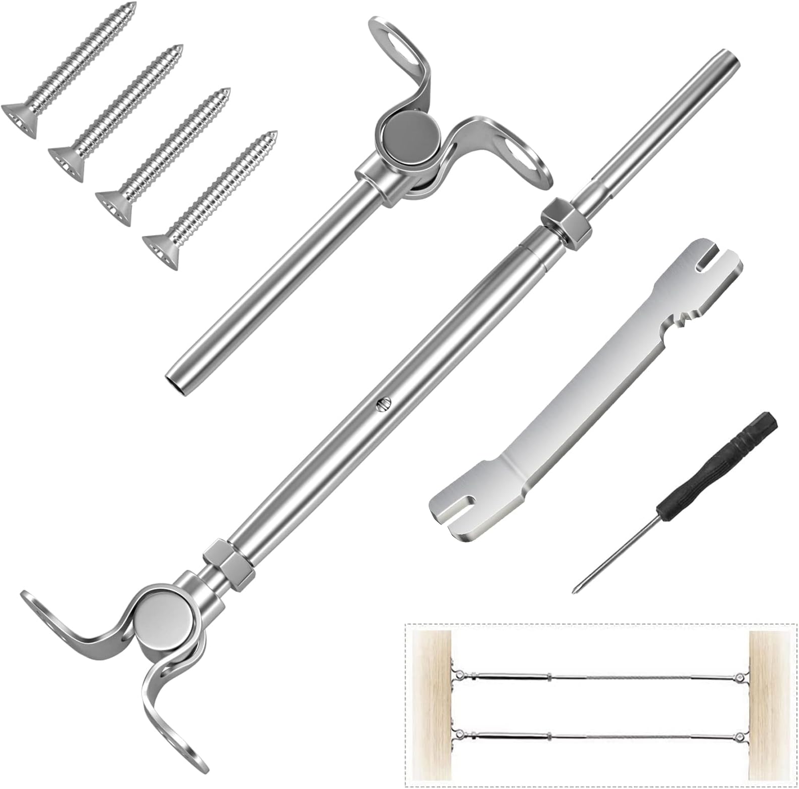 CKE 12 Pairs Cable Railing Kit 1/8" Swage Toggle Turnbuckle Hardware T316 Stainless Steel Cable Railing Hardware for Wood Post, Angle 180° Adjustable Stairs Deck Cable Railing Kit 12 Cable Lines, CR25