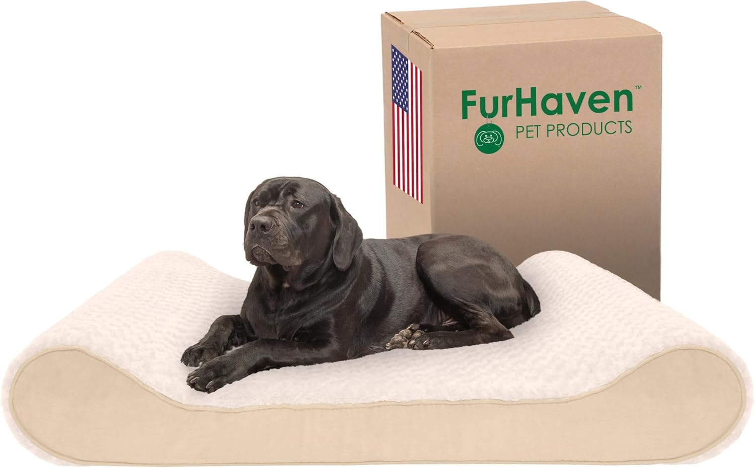 Furhaven Memory Foam Dog Bed for Extra Large Dogs w/ Removable Washable Cover, For Dogs Up to 180 lbs - Ultra Plush Faux Fur & Suede Luxe Lounger Contour Mattress - Cream, Giant/XXXL