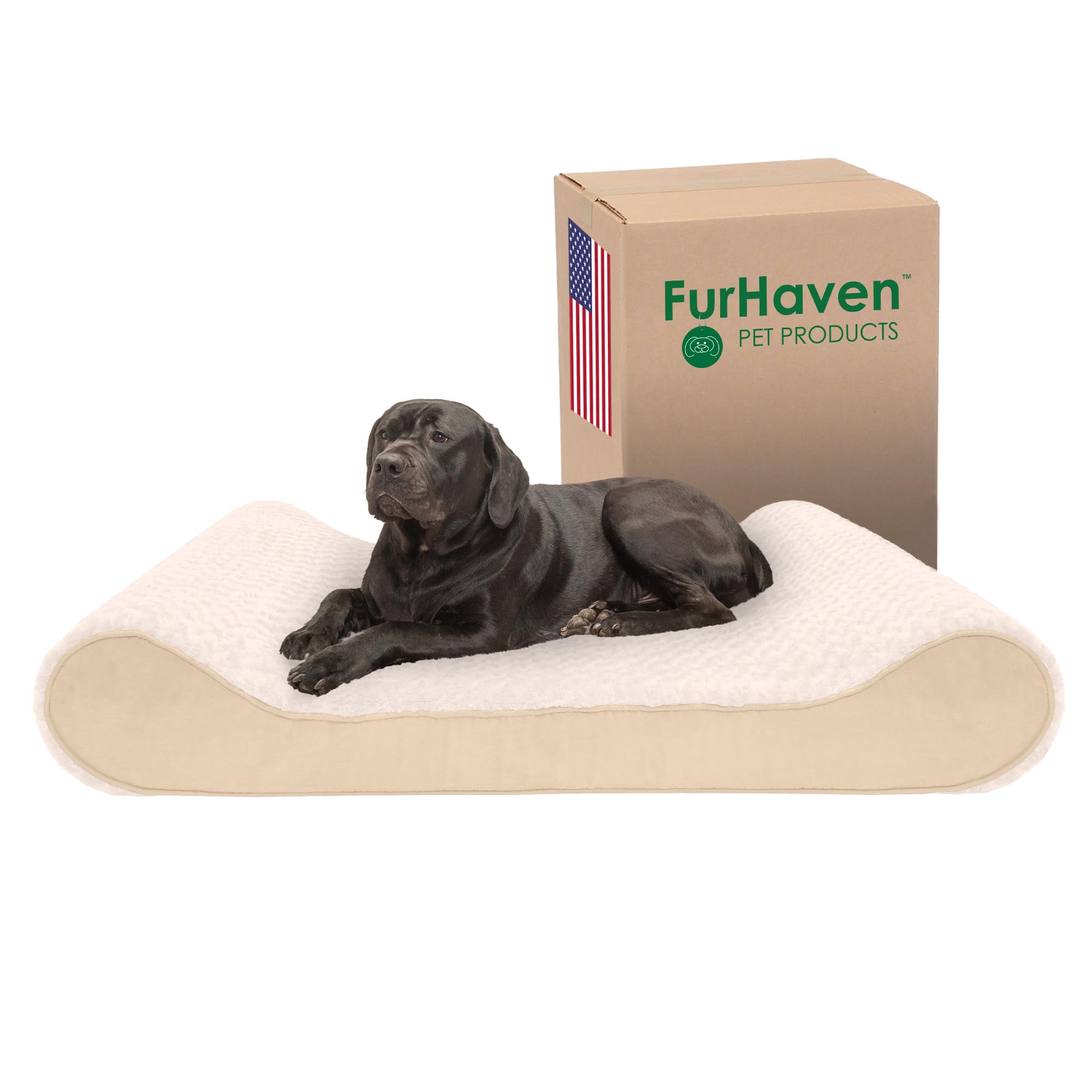 Furhaven Memory Foam Dog Bed for Extra Large Dogs w/ Removable Washable Cover, For Dogs Up to 180 lbs - Ultra Plush Faux Fur & Suede Luxe Lounger