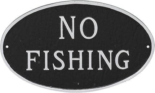 Miniatura 5 de Placa ovalada de metal fundido sin pesca - Pared o césped - Señal de advertencia de no pesca - Resistente a los rayos UV - Aluminio con