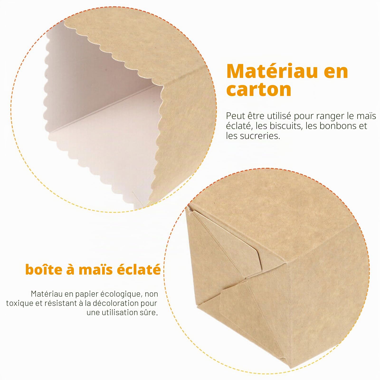 GOMETY Lot de 100 sacs à pop-corn en papier avec design ondulé, entrée ouverte, qualité alimentaire, marron, jetables, 9,9 x 6,3 x 13,6 cm, pour fêtes, pique-niques, soirées cinéma, cadeaux de mariage