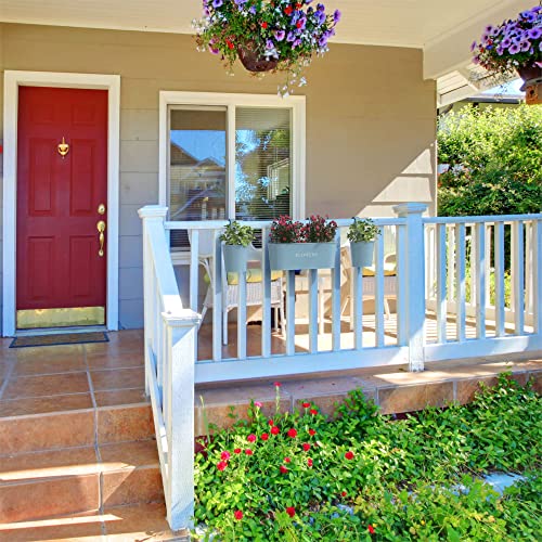 Barnyard Designs Metal Wall Planter, Indoor Outdoor Hanging Plant Pot Decor, Rustic Herb Flower Plant Holder, Seafoam Blue, Large: 11.25" X 4.25" X 3.75", Small: 4.30" X 4", Set Of 3 #TOP3