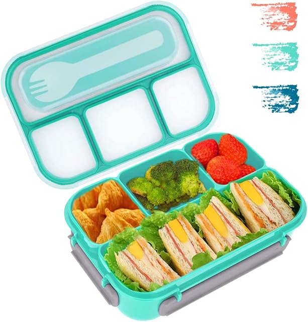 Bento Box Adult Lunch Box Kids, 1300ML-4 Compartment Bento Lunch Box Containers, Microwave & Dishwasher & Freezer Safe, BPA Free (Green)