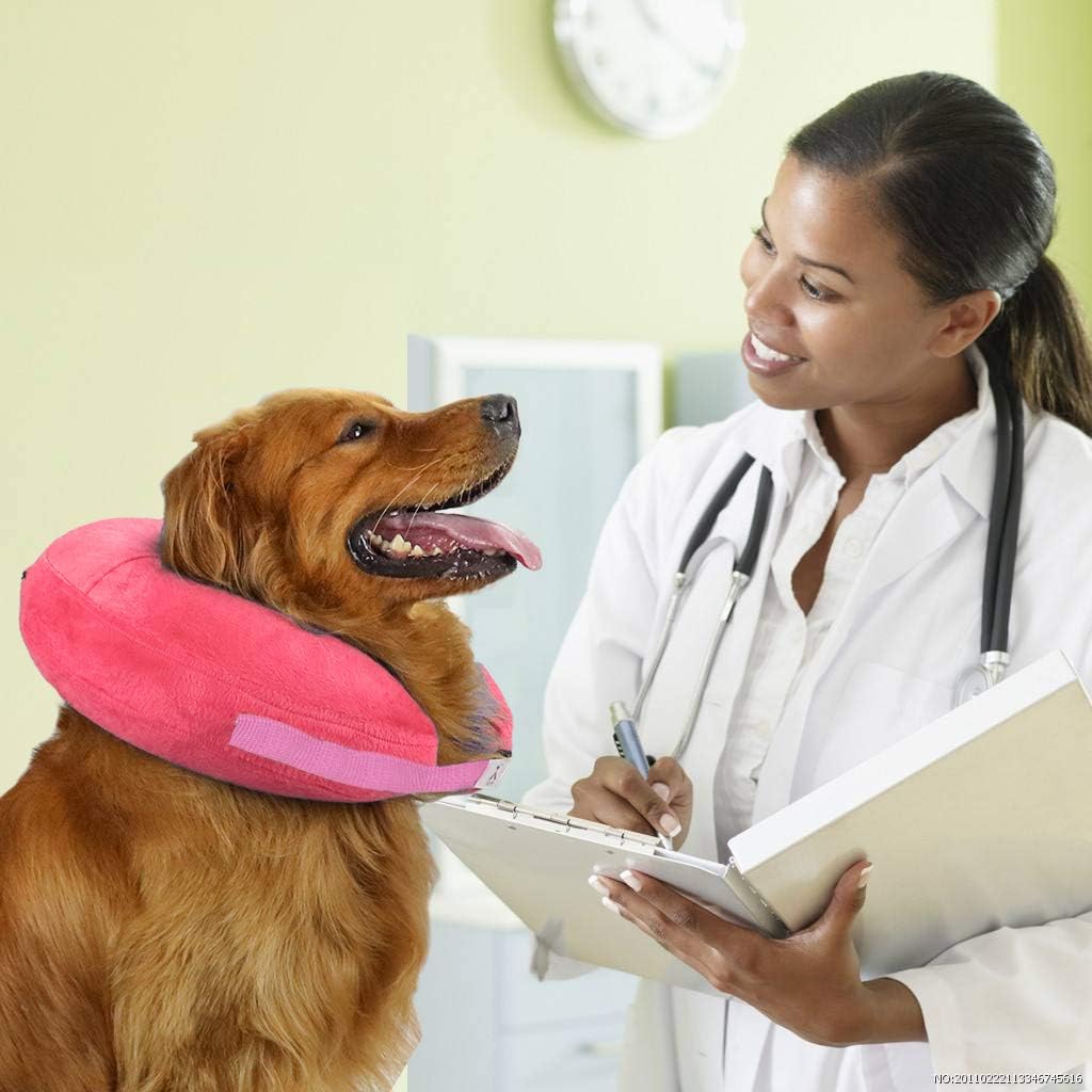 X@HE Adjustable Inflatable Dog Cone Collar, Soft Protective Pet Recovery Cone, Elizabethan Collar for Dogs After Surgery or Wound (M, Pink)