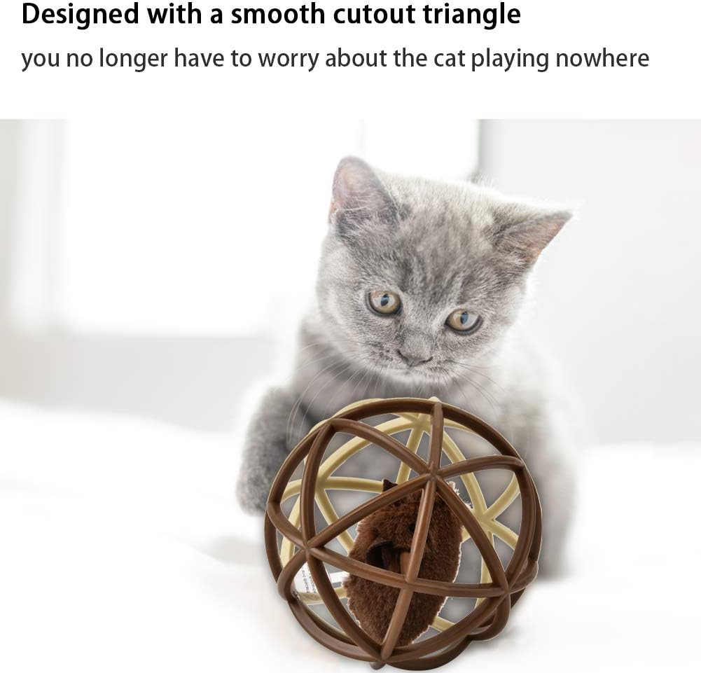 Interactive Cats Toy, Pet Cat Prisoner Mouse Ball Puzzle Toy Sisal Ball Funny Cat Molars Claw(Brown)