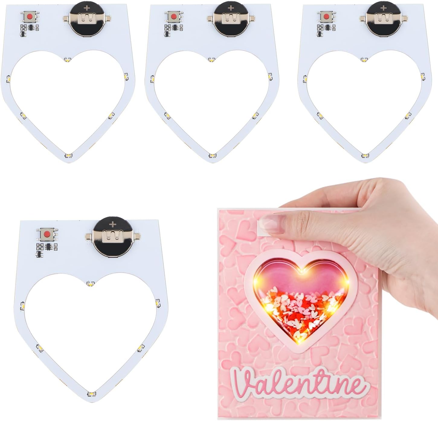 BAOFALI 4 PCS Heart-Shaped Creative Easy Halo Lights & Easy Lights for DIY Light-Up Christmas Cards Making Scrapbook Decoration ; Self-Adhesive Light-Up Units with Warm White LEDs (Without Battery)