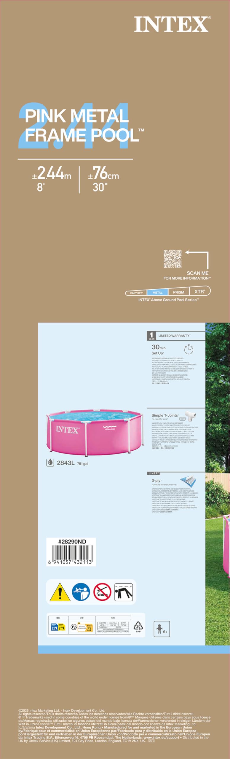 INTEX Metal Frame Pool rund Aufstellpool 2,44x0,76 m Rundpool 2483 L Rosa