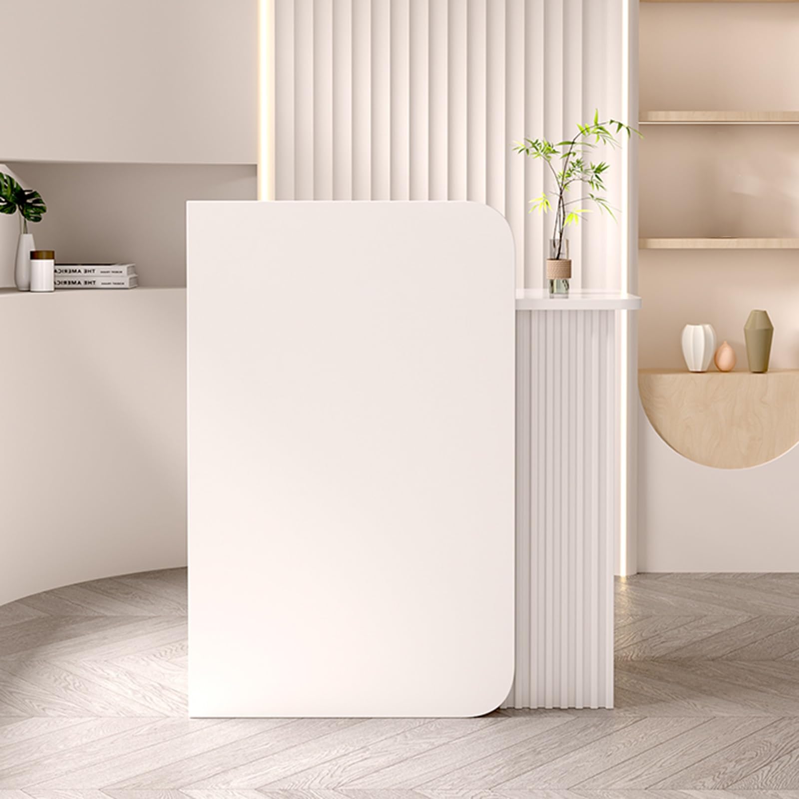 Moderno banco reception con cassetto bloccabile, elegante banco cassa per hall o salone di bellezza, postazione di lavoro display frontale per servizio clienti