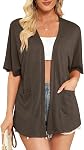 Veryoung Womens Lightweight Summer Cardigan Short Sleeve Cardigans Kimono Casual Loose Beach Coverup Curved Hem with Pockets