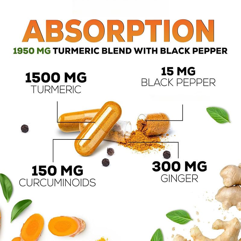 Curcumina con estratti biologici di curcuma, zenzero, piperina e pepe nero per un assorbimento ottimale, vegetariano, non OGM, senza glutine