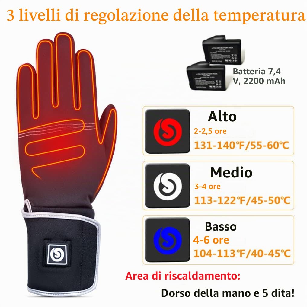 BARCHI Guanti Sottili riscaldati per Uomini e Donne, Guanti riscaldati Ricaricabili, scaldamani Invernali, Adatti per Guidare, Correre, Scrivere, Camminare, ECC.