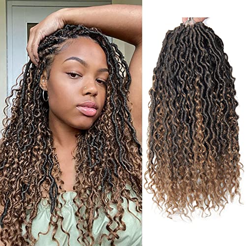 New Goddess Locs Crochet Hair 14 Inch Faux Locs Wavy With Curly Hair in Middle and Ends Pre-Looped 5 Pack Synthetic Hair Extension 24 Roots/Pack (Pack of 5, T27)