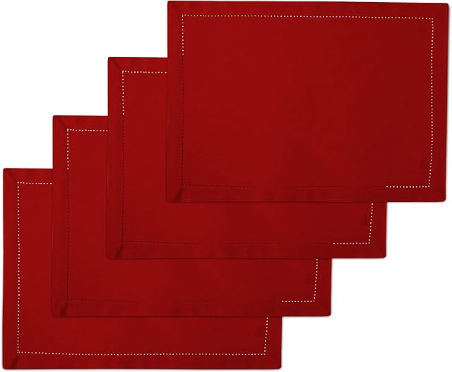 Encasa Homes 100% Pure Cotton Hemstitched Dining Table Placemats Of Size 48x33 cm (Rectangular) - Red - Set of 4 | Perfect for Party, Home, Cafes, Restaurant & Hotels - Machine Washable