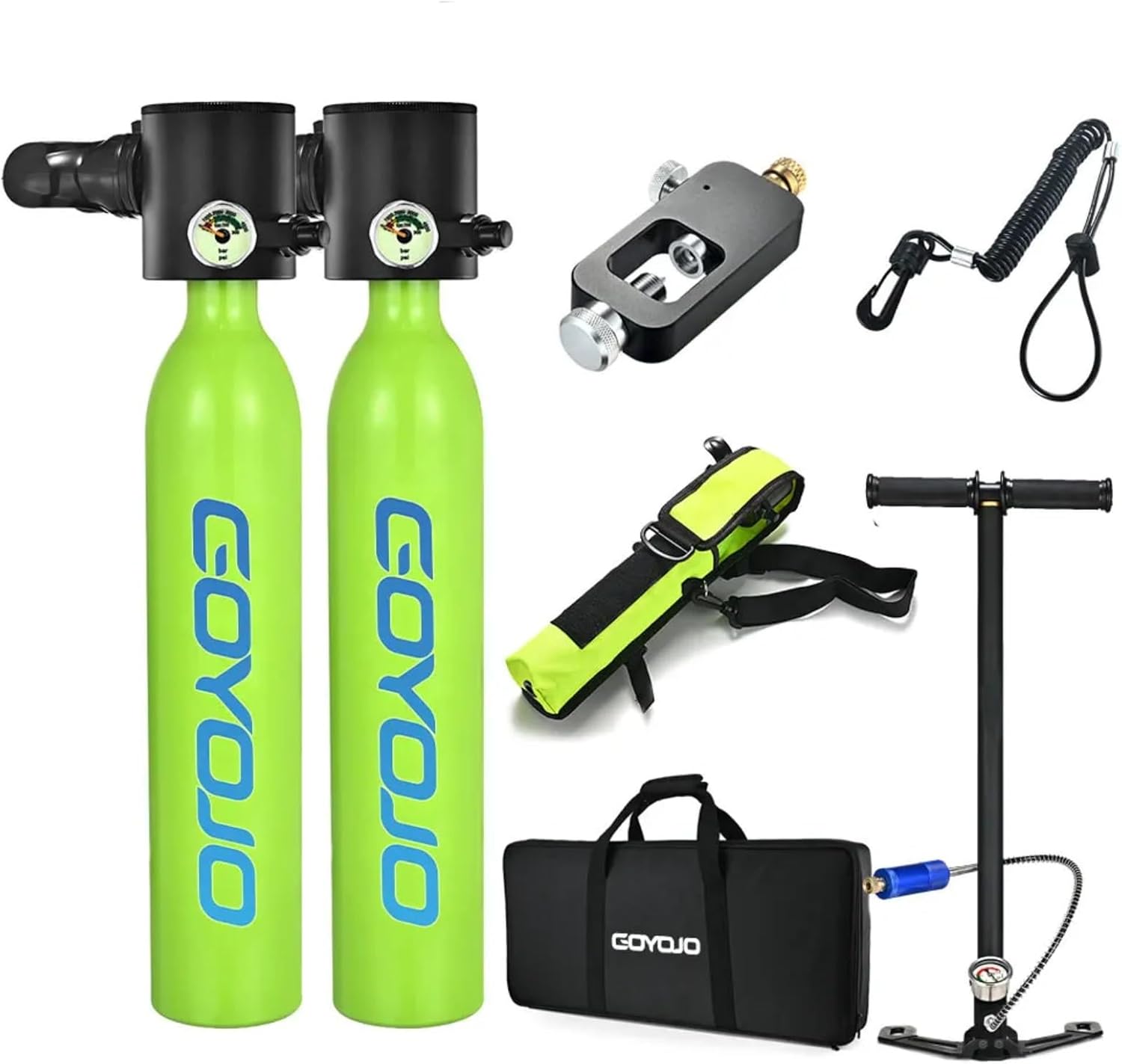 GOYOJO Scuba Diving Tank, with 0.5 Liter Capacity and Constant Pressure Valve for 5-10 Minutes of Underwater Exploration - Scuba Cylinder with on-Off Valve and Pump