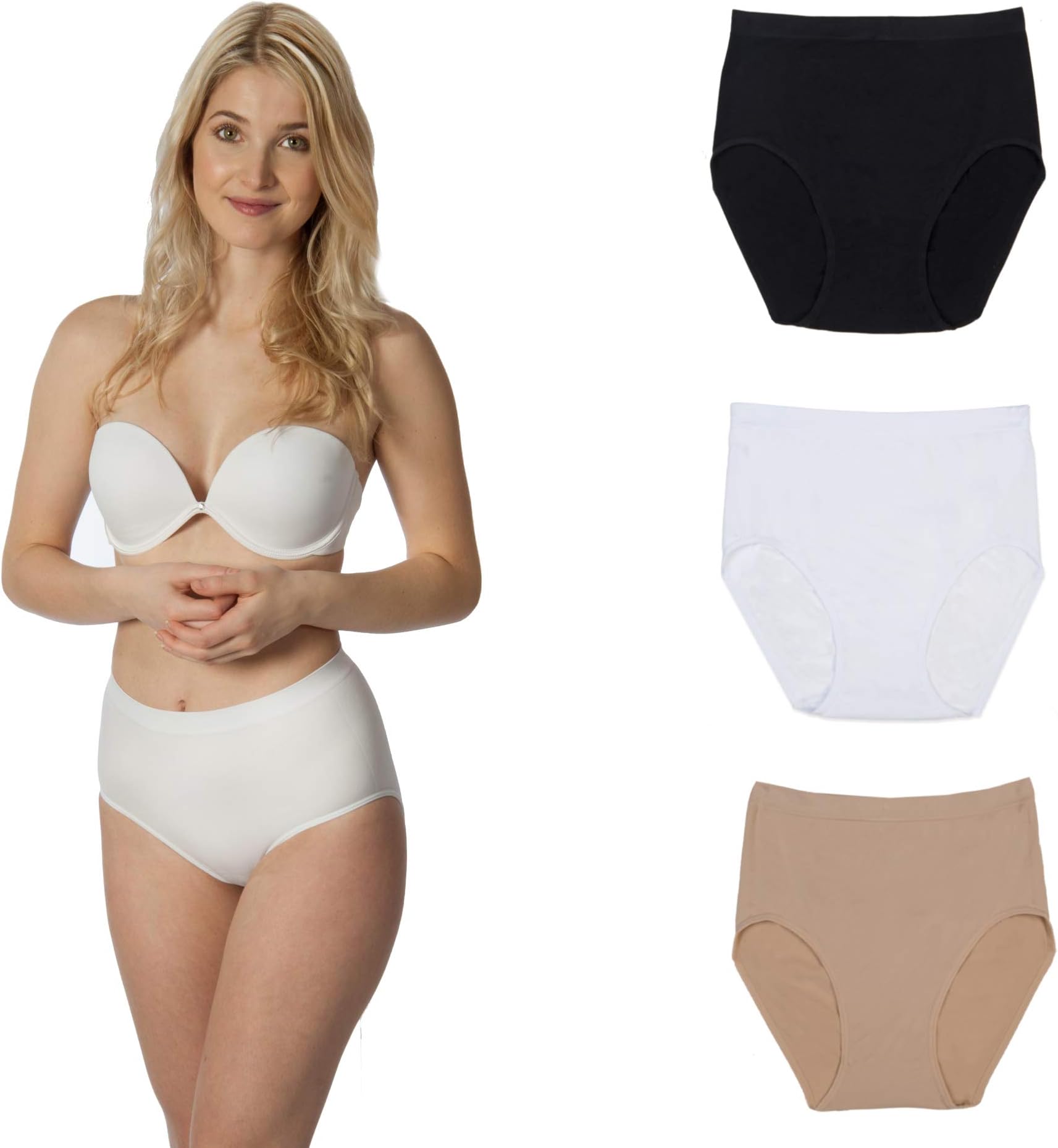 RUFINA #214 - Pack of 3 - Women's Seamless Full Brief Panties, No Pinching Style Soft Tummy Control and Butt Lifter