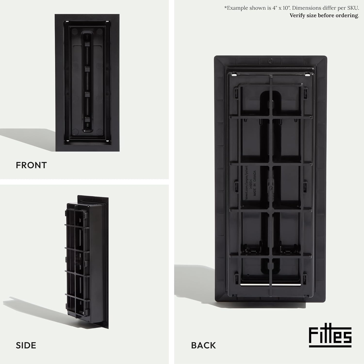 Fittes Framed Floor Vent [Lite], Minimalist ABS Plastic HVAC Air Return Register Cover, Customizable Modern Airflow Solution for Home Floor, Easy 15-Min DIY Install – 4"x10" – Matte Black – 2 Pack